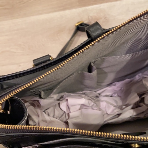 NWT Fossil Ryder Black/Brown Logo Satchel Bag - Picture 5 of 6